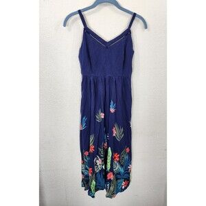 Old Navy Women's Midi Dress XS Blue Floral Border Print Smocked Cami Fit & Flare